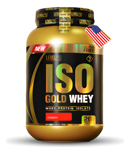 Iso Whey Gold 1.1 Kg Level Pro, Proteína 100% Aislada Sabor Strawberry