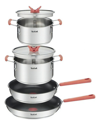 Batería De 6 Piezas Tefal Optispace G720s604 Apilable Color Plateado