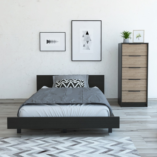 Cama 1,5 Plaza + Comoda 5 Cajones - Wengue / Miel