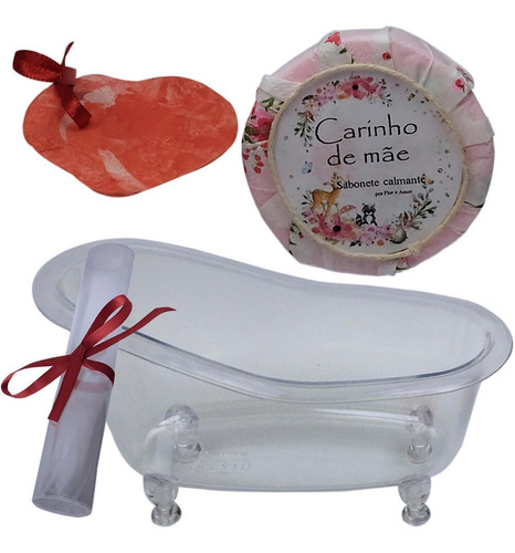 Kit Presente Banheira Transparente E Sabonete Carinho De Mãe