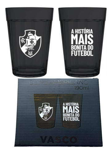 Jogo 2 Copos Americanos Vasco Da Gama Prime Preto 190ml Luva