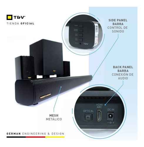 Barra De Sonido 5.1 Wireless Rein Bluetooth Optica Hdmi Arc