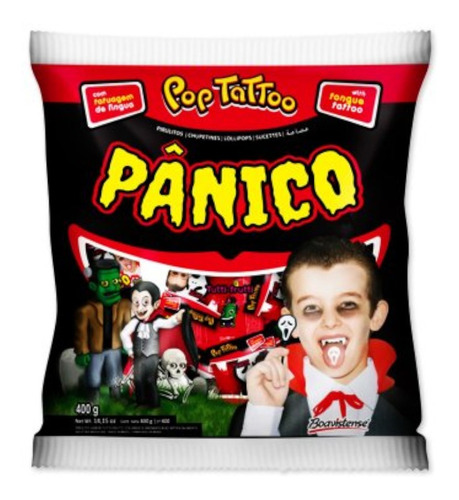Pirulito Pop Tattoo Panico - Halloween -  400gr - Com 50 Uni