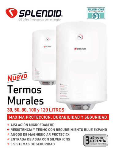 Imagen 7 de 8 de Termo Electrico Colgar Splendid 30 Lt