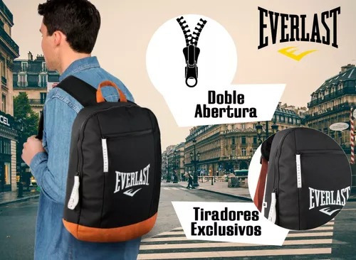 Imagen 3 de 6 de Mochila Deportiva Everlast Urbana Hombre Mujer Unisex Color Negro / 27397
