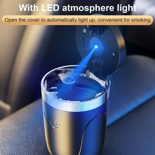 Cenicero Portátil De Acero Inoxidable Con Tapa Y Luz Led Azu