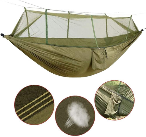 Imagen 3 de 8 de Hamaca De Nailon Con Mosquitera Para Campamento, Jardín, Int