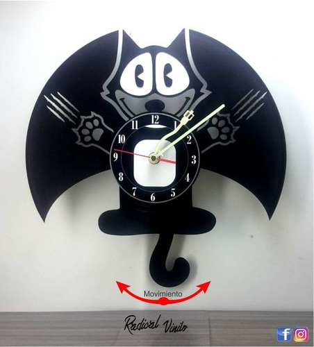 Reloj De Vinilo Con Pendulo Gato Felix Decoracion