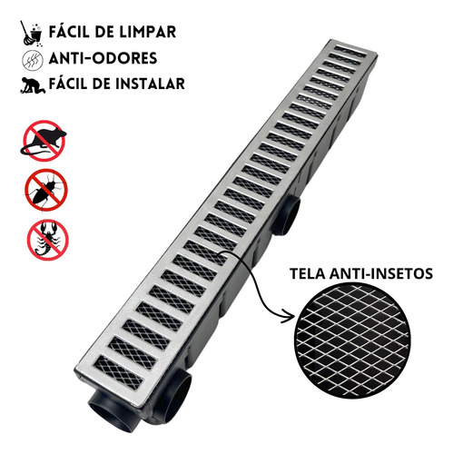 Ralo 6x50 Linear Pluvial Grelha Alumínio Coletor Agua 13pç