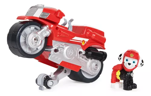 Paw Patrol, Moto Pups Deluxe de Rubble, vehículo de motocicleta de tracción  que hace piruetas, figura de juguete