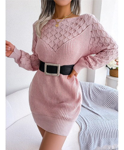 Vestidos De Suéter Mujer Slash Neck Hollow Out Elegante