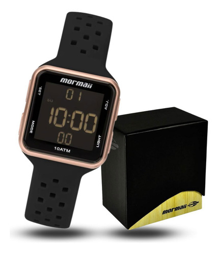 Relógio De Pulso Digital Mormaii Com Correia De Silicone Cor Preto - Rosé