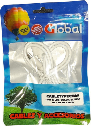 2 X Cable Usb Para Carga Y Datos Tipo C De 1 Mt Blanco