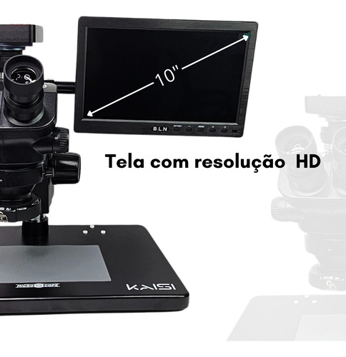 Microscópio Trinocular Simul-focal Câmera 4k Tela 10'kaisi