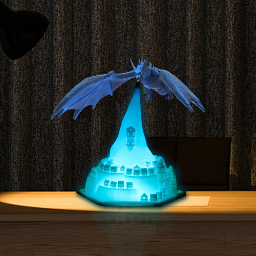 Lampara 3d Dragon Lanzando Fuego Castillo