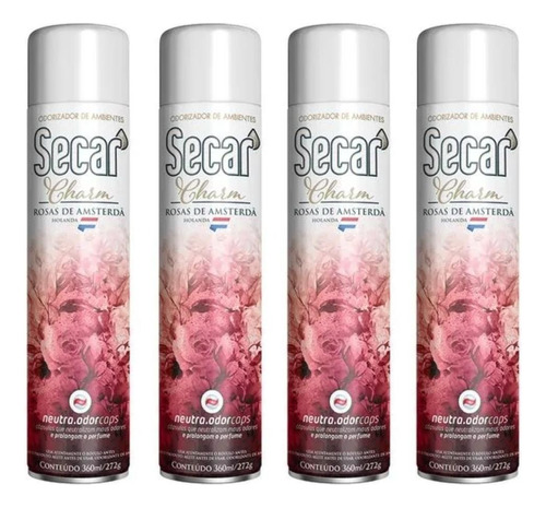 4 Unid. Odorizador De Ambientes Secar Charm 360ml Rosas