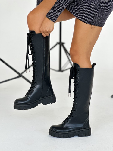 Bucanera Borcegos De Mujer Botas Larga Cordones Sol Negros
