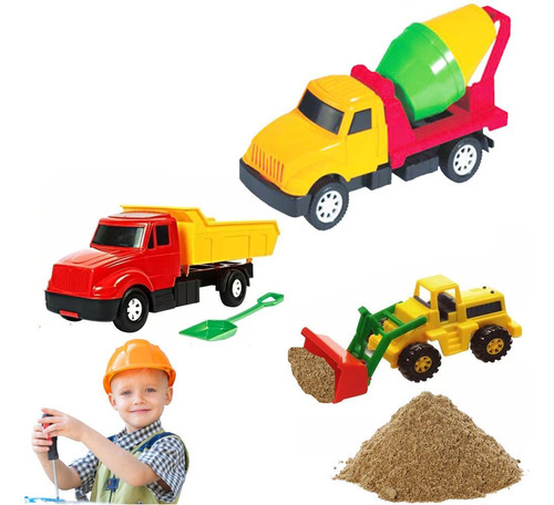 Kit Caminhão Betoneira Brinquedo Infantil Trator Com Caçamba