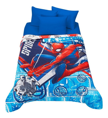  Edredón Digital Sustentable Matrimonial Spiderman Slinger Color Azul