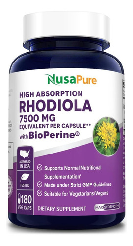 Rhodiola Rosea Rodiola 7500mg  180 Capsulas Usa