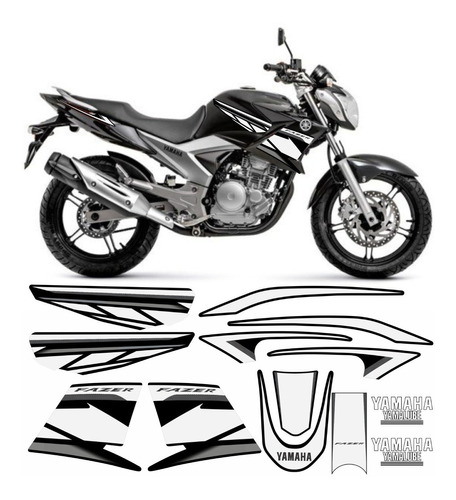 Kit Yamaha Fazer Black Racing 250 Adesivos E Emblemas Logo
