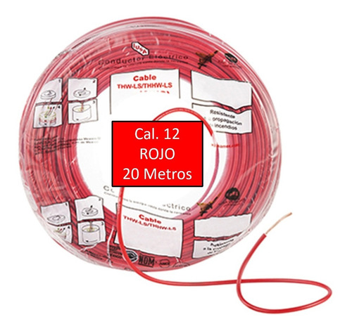 Imagen 2 de 4 de Bolsa 20 Mts Cable Iusa Rojo Thw Cal 12 Awg 100%cobre