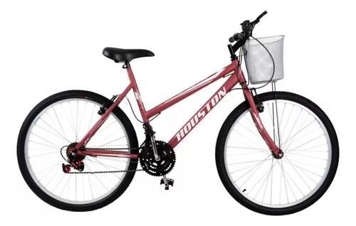 Bicicleta Aro 26 Freios V-brakes Câmbios Houston Foxer Maori Cor VERMELHA/FOSCO-C/CESTA-PRATA