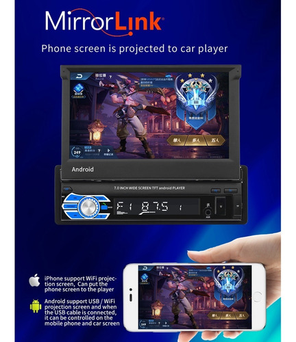 Imagen 7 de 10 de Radio Auto Pantalla Retráctil Gps Android + Camara Reversa
