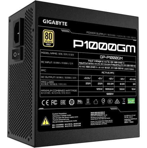 Imagen 5 de 7 de Fuente Gamer Gigabyte 1000w P1000gm 80 Plus Gold Modular Pc Color Negro