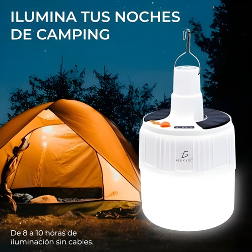Lampara Portatil Para Campamento Energia Solar Y Recargable Blanco