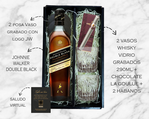 Box J. W Double Black + Vasos + Posa Vasos + Choco + Habano