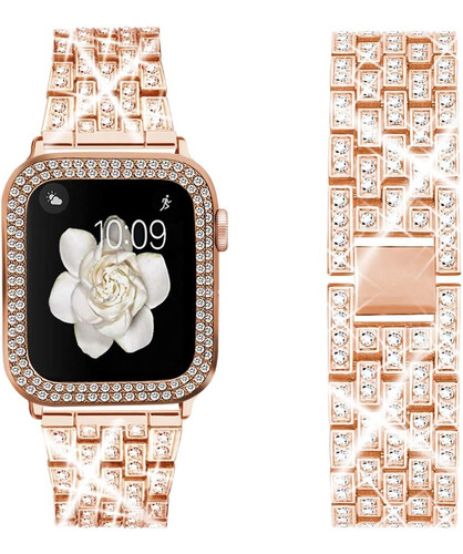 Malla Diamantes De Imitacion Para Apple Watch De 45mm Rosa 