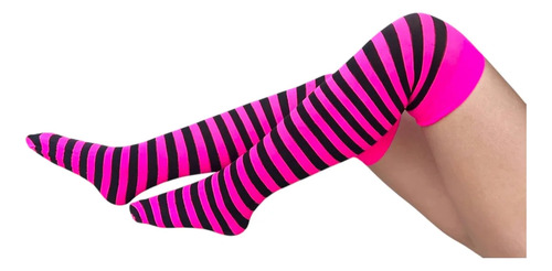 Medias Bucaneras Lycra Rayadas Varios Colores Cosplay Blanco-verde Fluo Rayas Adaptable