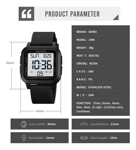Relojes Electrónicos Luminosos Cuadrados Simples De Skmei