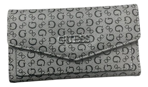 Billetera De Mujer Con Broche Gris Logo Negro Cod. 6408