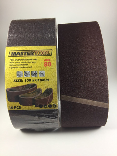 Banda De Lija 4x24 Mastertool Grano 80 Paquete De 10 Unid.