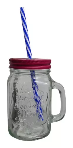 2pzs Mason Jar Frasco Tarro Popote Tapa Colores Taza Vidrio