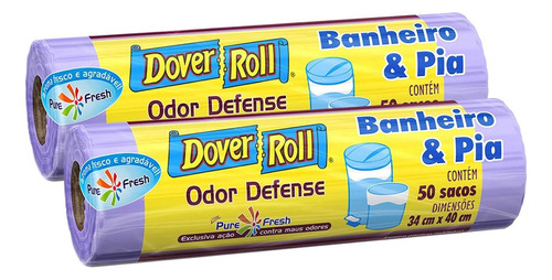 Kit com 2 Sacos Para Lixo Banheiro e Pia Odor Defense 34x40cm 50un - Dover Roll