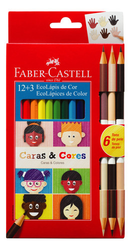 Imagen 1 de 1 de Ecolapíz Caras & Colores 12 Largos + 3 Bicolor Faber-castell