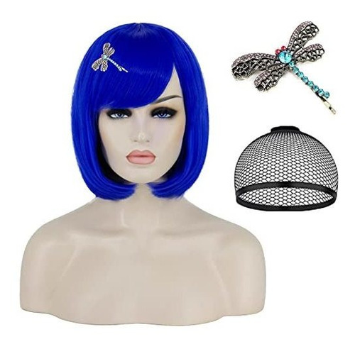 Ariker Azul Bob Peluca Con Flequillo Para Las Mujeres 9n535