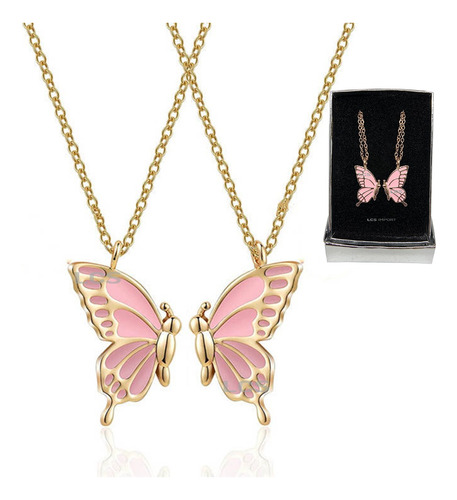 Collar Mariposas Doble Baño Oro 18k Con Estuche De Regalo