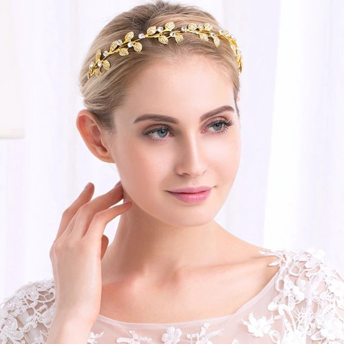 Diadema Elegante De Metal Dorada Con Cristales Para Novias