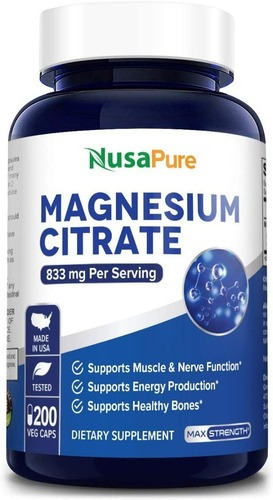 Citrato De Magnesio Nusa Pure 833 Mg 200ct Sabor Sin sabor