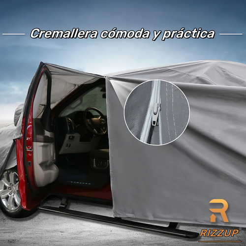 Rizzup® 6.0m Funda Para Pickup 100% Impermeable Cubiertas Para Autos Coche Protector Automovil Vehiculos Accesorios Gris Oscuro 4 Tiras Reflectantes Incluye Cremallera Lateral