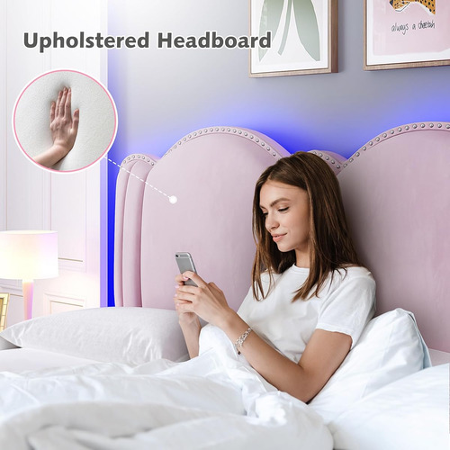 Bed Frame C/ Luces Led Enhomee Matrimonial Rosa