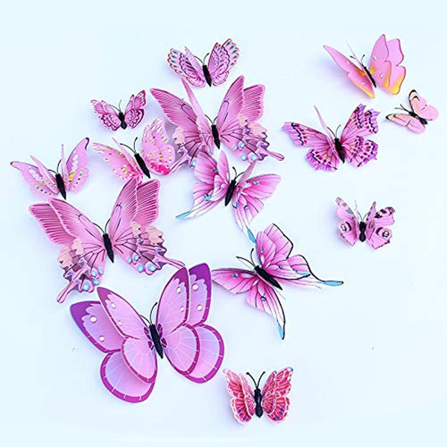 Somotersea 24pcs 3d Butterfly Wall Decals Decoración De Mari Color Pink