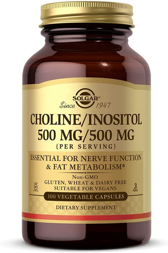 Choline 500 Mg Inositol 500 Mg Solgar 100 Capsulas Sabor Neutro