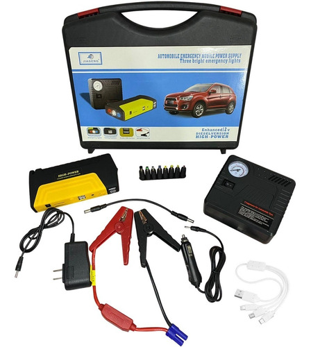 Cargador Iniciador Bateria Carro Kit Con Compresor Estuche