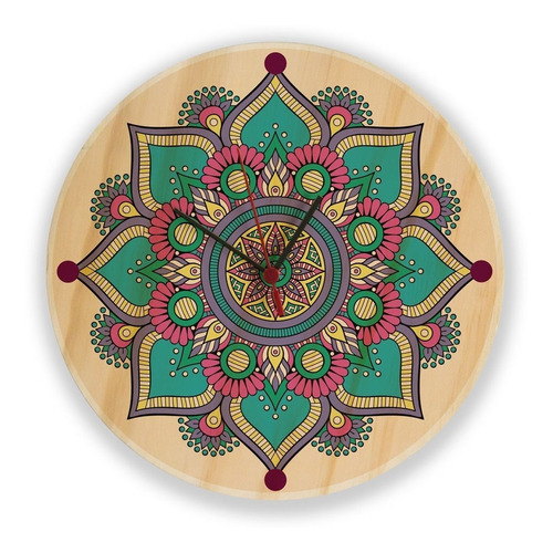 Reloj De Pared En Madera Mandala Floral
