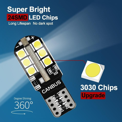 Imagen 6 de 8 de Kit (6) Ampolletas Luces Led T10 - W5w Cola De Pescado 5w